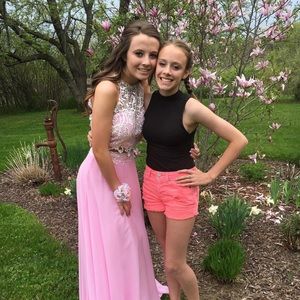 Pink and white prom dress